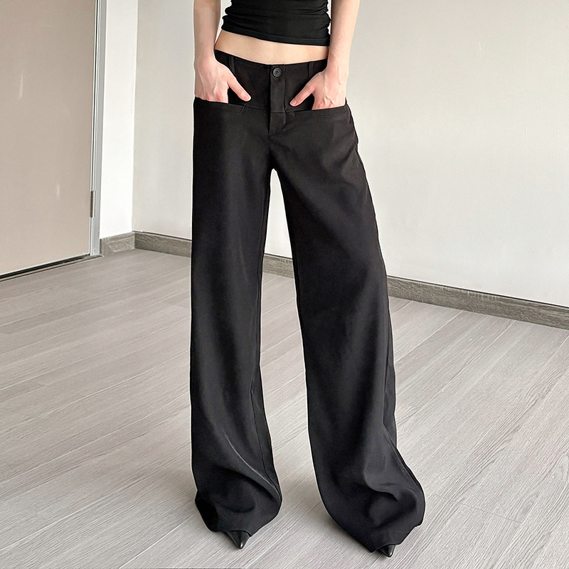 Temperament commuter style hot girl black loose and versatile suit pants casual simple wide-leg trousers