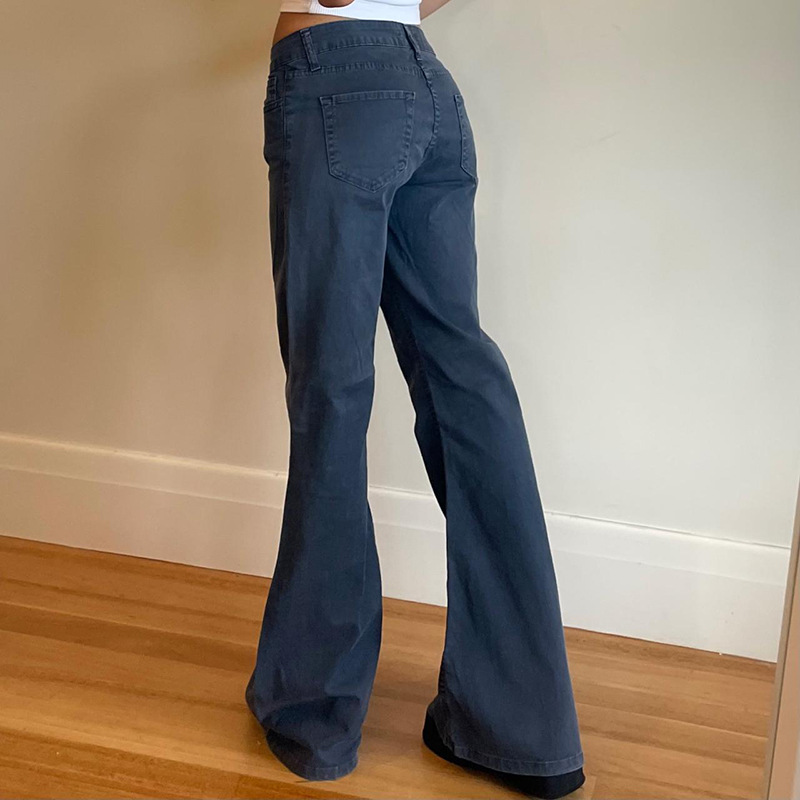 Women's clothing, retro style, simple solid color, low-waisted casual jeans, versatile and slimming trousers