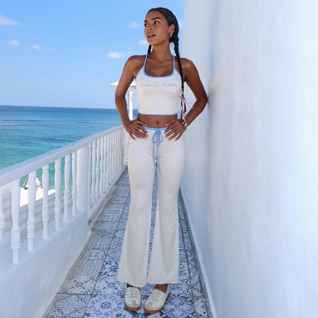 Women's Personalized Hot Diamond Halter Camisole Contrast Color Slim Fit Pants Suit