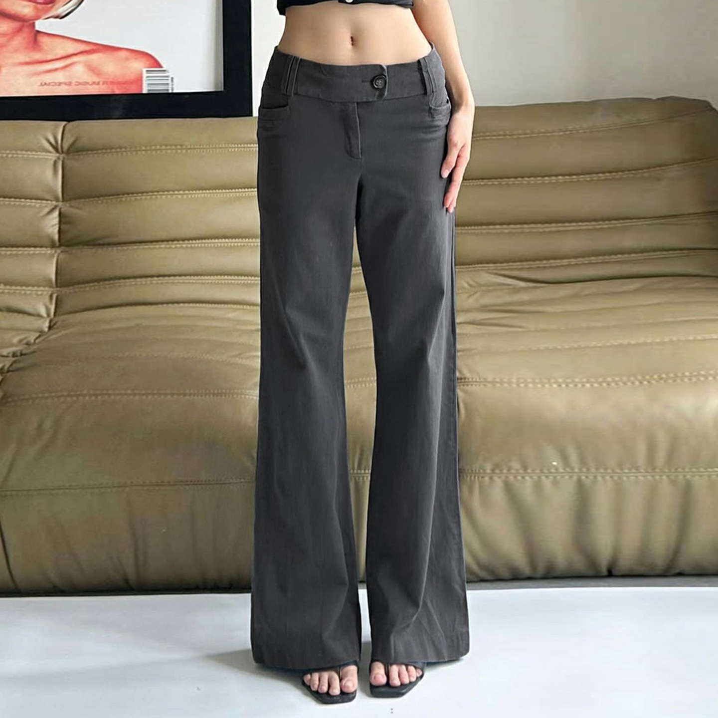 Temperament retro solid color low-waist woven casual trousers simple commuting style versatile loose trousers for daily use