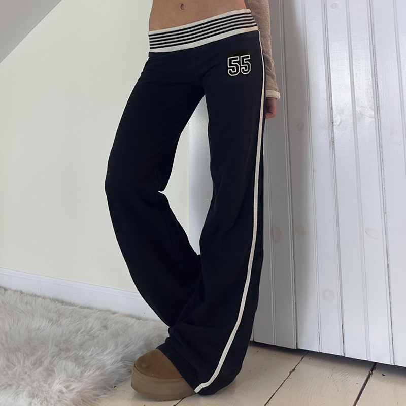 Street casual style striped waistband digital printed retro sweatpants basic versatile loose and casual trousers