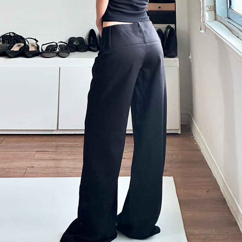 Basic simple style, versatile black slimming suit trousers, elegant commuter low-waisted casual trousers