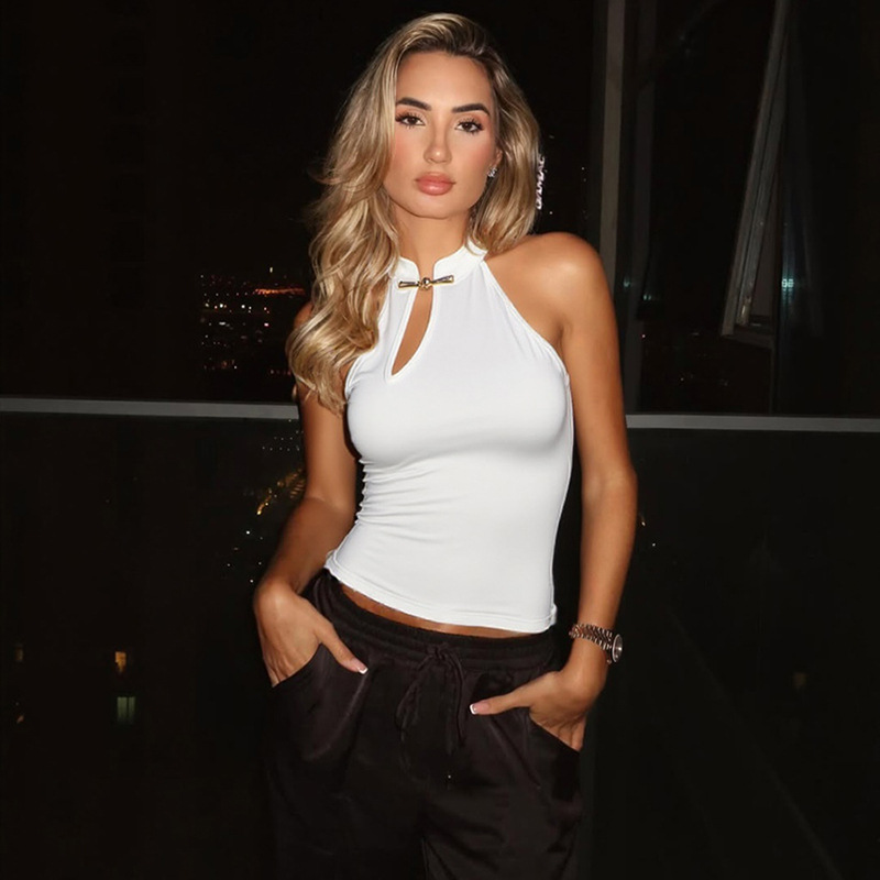 Style women's clothing personalized stand-up collar solid color slim sexy sleeveless shirt vest for women