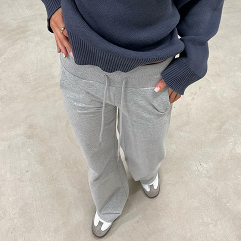 Retro street gray wide waist basic slim sweatpants simple temperament everyday versatile casual trousers