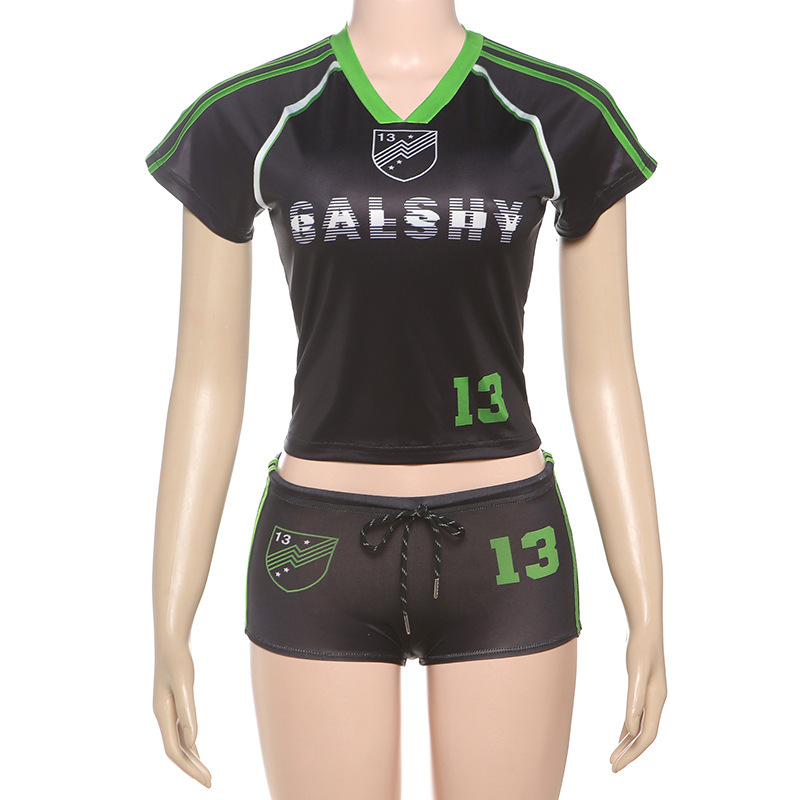 Women's Fashion Casual Printed Round Neck Short Sleeve Shirt Drawstring Shorts Suit for Women