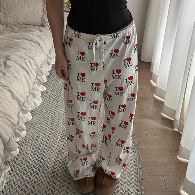 Street letter printed low-rise knitted casual pants hip-hop lace-up versatile trousers