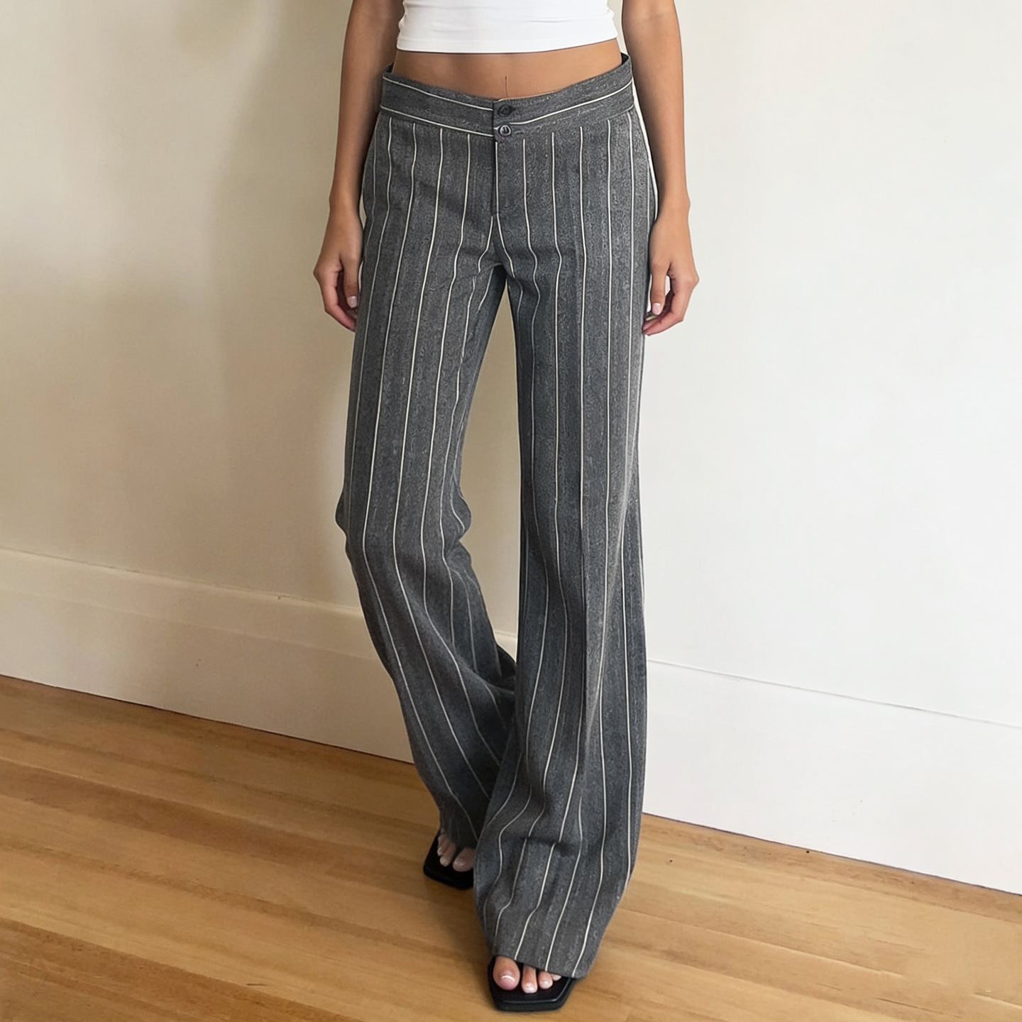 Temperament commuting style striped contrasting loose wide-leg suit pants simple hot girl casual trousers for women