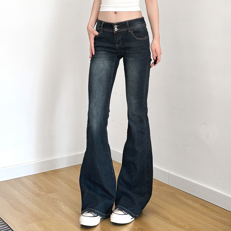 Retro street simple basic versatile casual jeans temperament commuting style hot girl slim trousers
