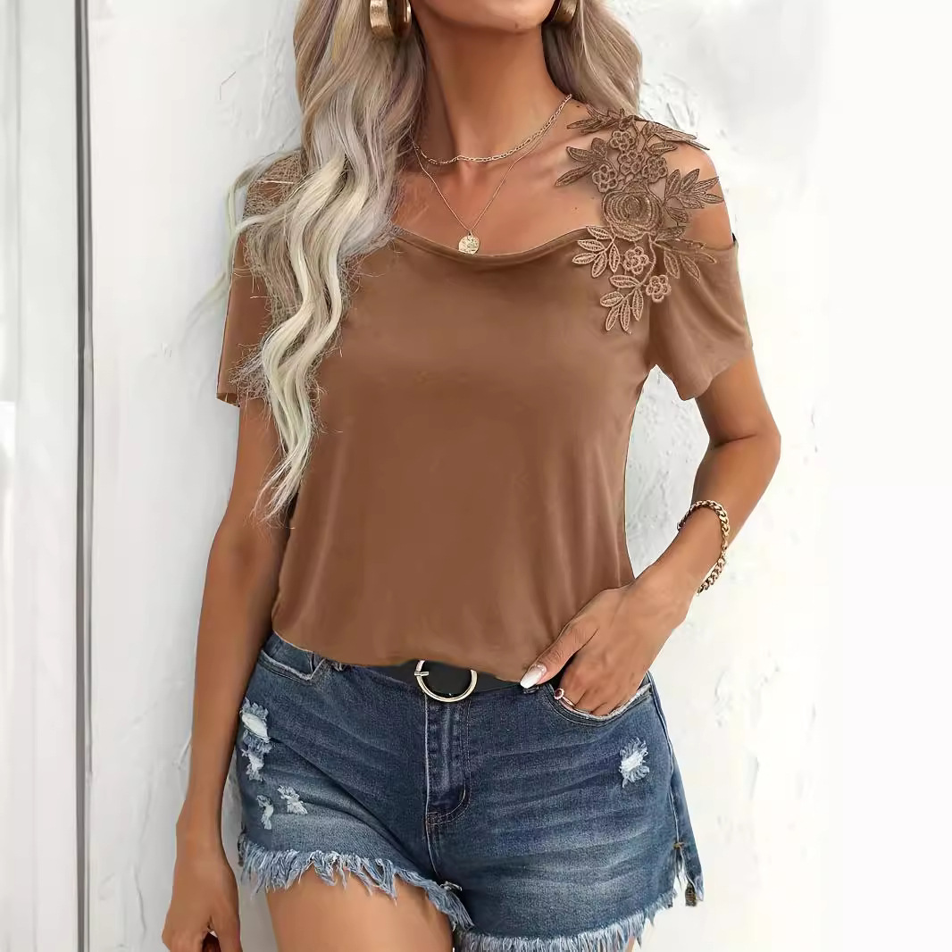 Solid color patchwork fashion lace shirt women's tops