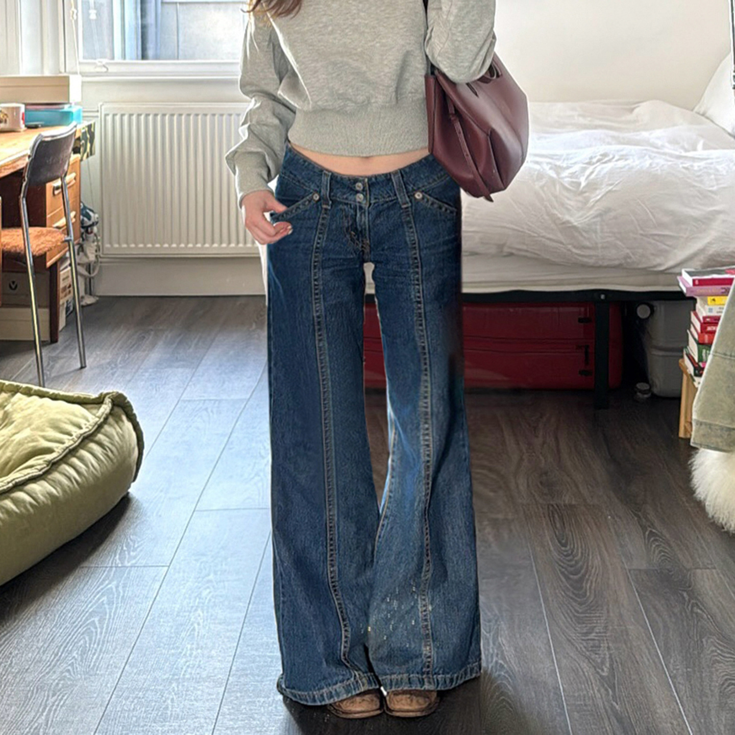 Retro split slimming design slim jeans casual basic versatile hot girl bell bottoms