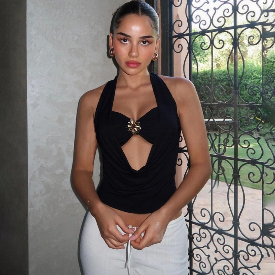 Women's Fashionable Sexy Halter Pile Collar Backless Slim Tube Top Suit