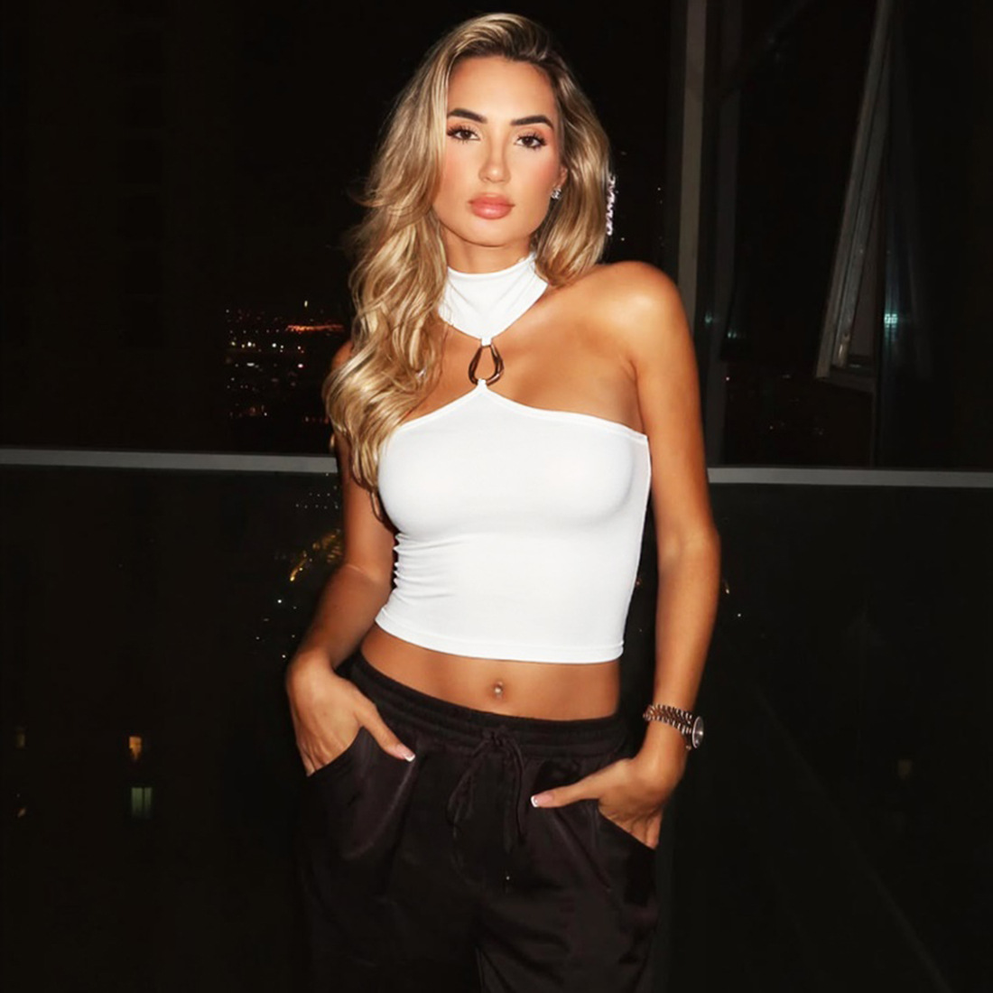 Style women's clothing pure desire sexy sleeveless slim fit navel exposed halter neck tank top for women