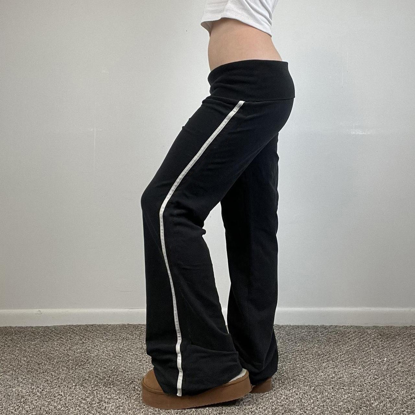 Simple style turned waist basic versatile daily casual pants loose contrasting hot girl trousers for women